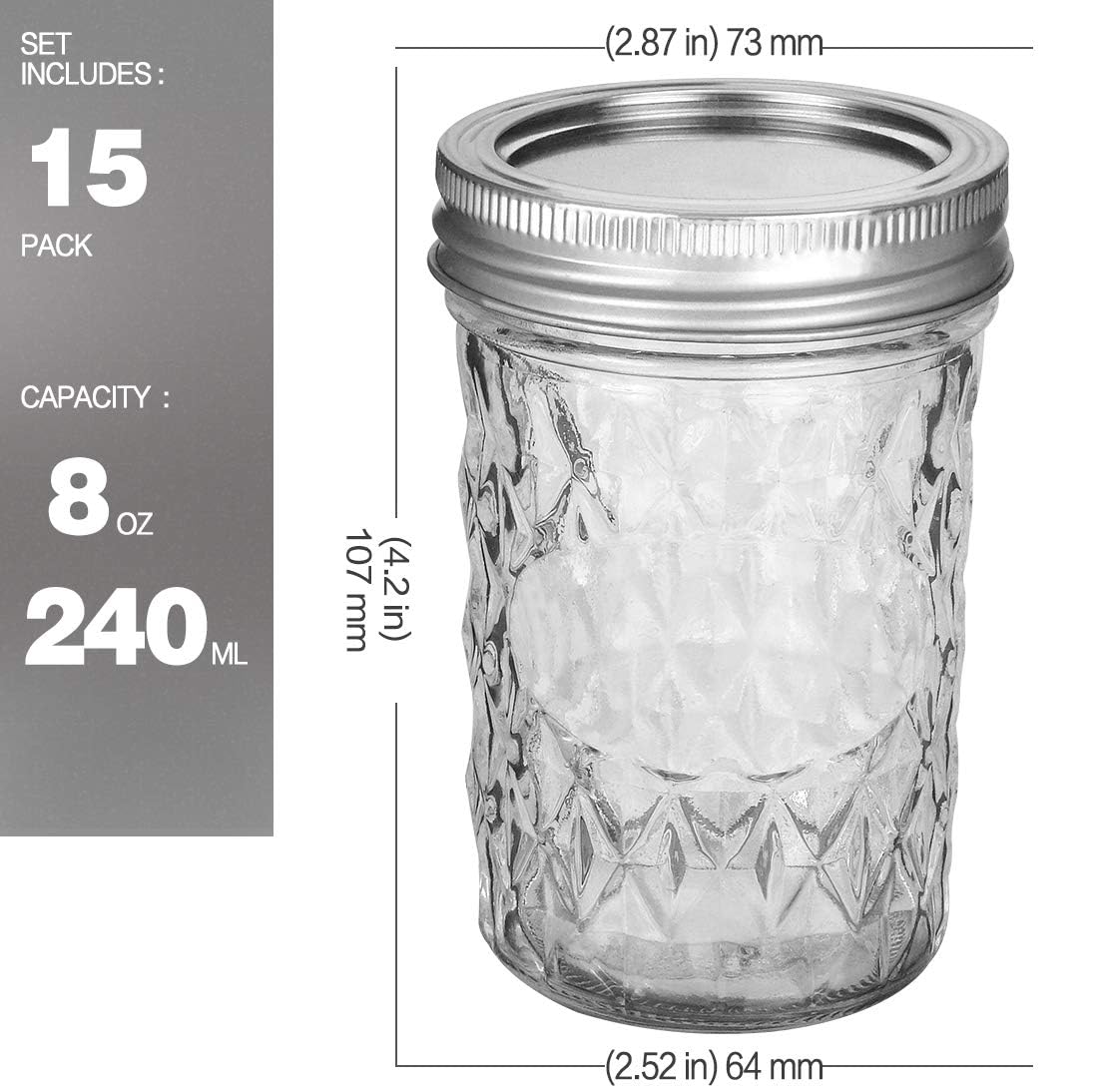 VERONES mason jar clear glass closeup shows nonporous surface resisting odors.