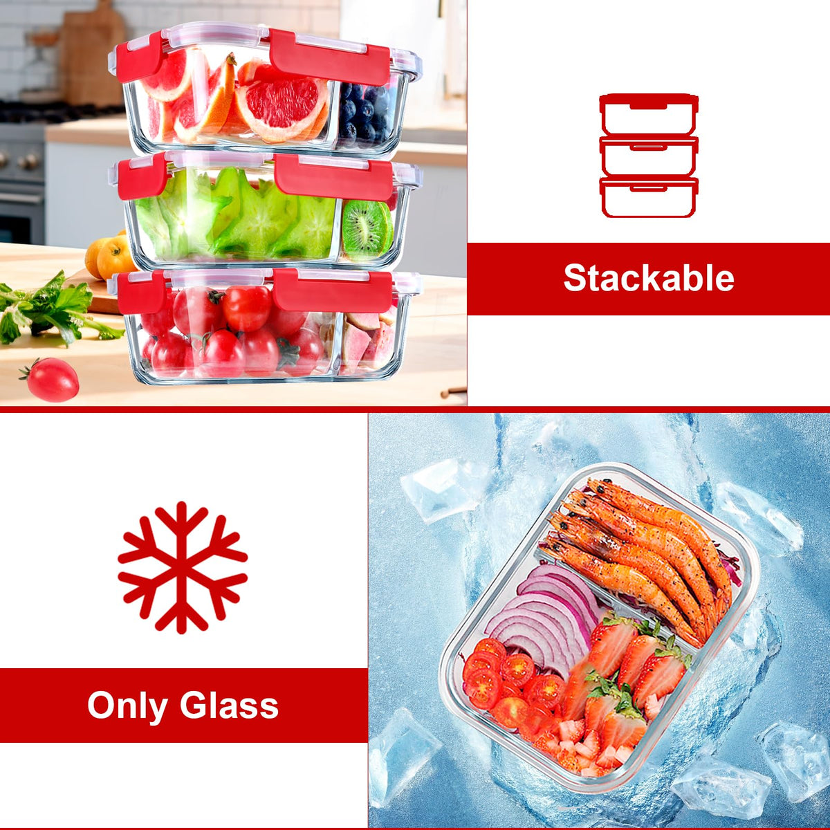 VERONES stackable containers save shelf space in the kitchen.
