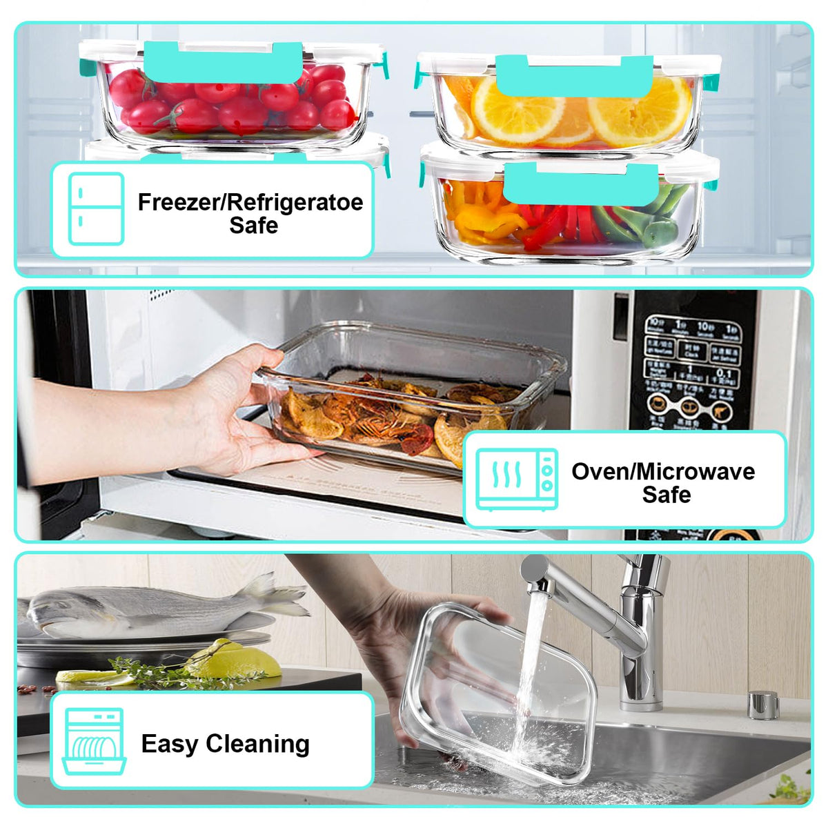 VERONES stackable glass containers saving fridge space