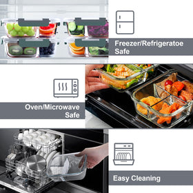 Stackable VERONES glass lunch containers saving cabinet space.