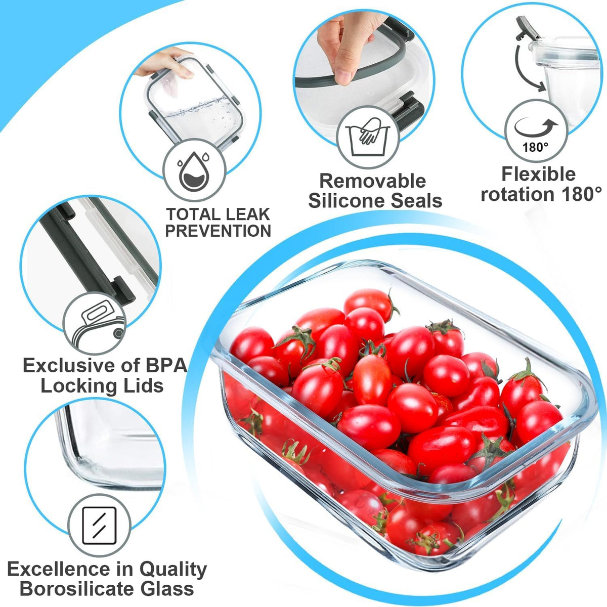 VERONES stackable glass lunch containers saving cabinet space for busy families.