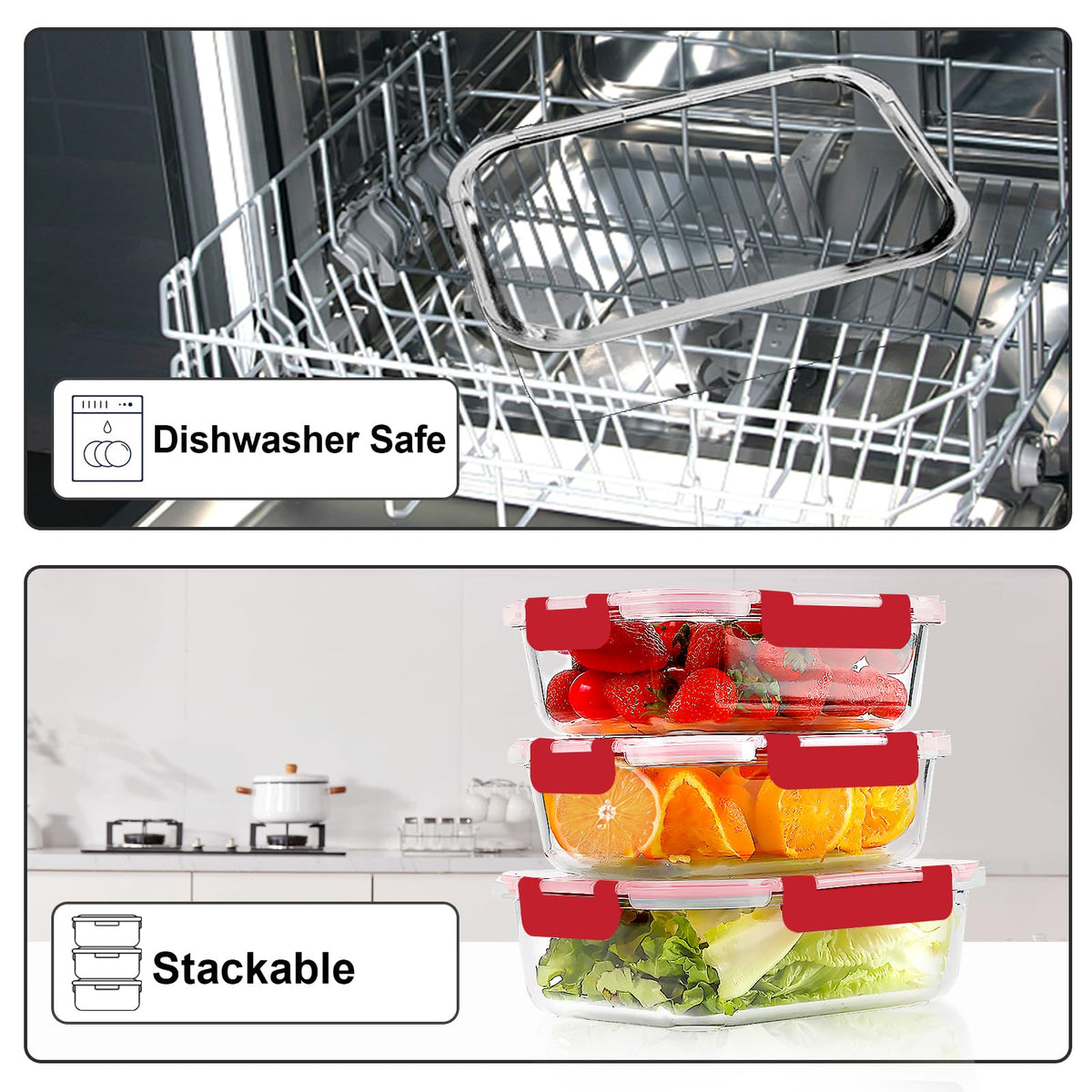 VERONES stackable design saves space and aids portion control.