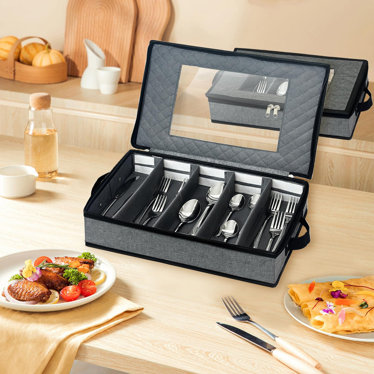 VERONLY silverware organizer with clear lid for quick item search.