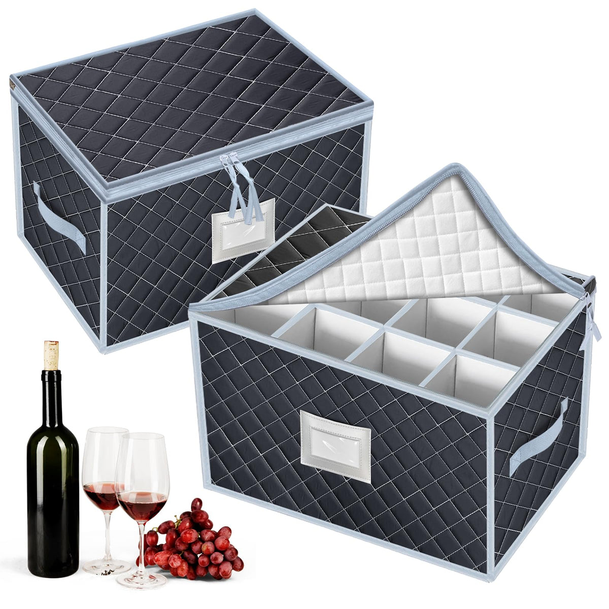 VERONLY wine glass storage box with 24 compartments keeps stemware organized and protected.