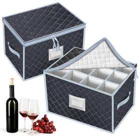 VERONLY wine glass storage box with 24 compartments keeps stemware organized and protected.