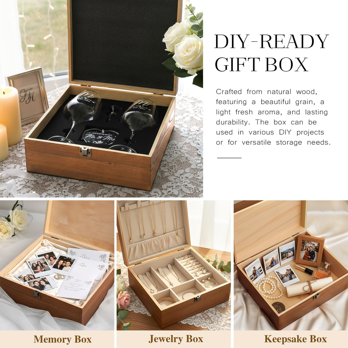 Verouis engraved wooden box holding the gift set