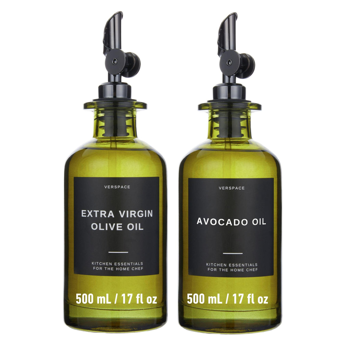 Verspace UV-protected green glass olive oil dispenser pair keeps flavor bright on the counter.