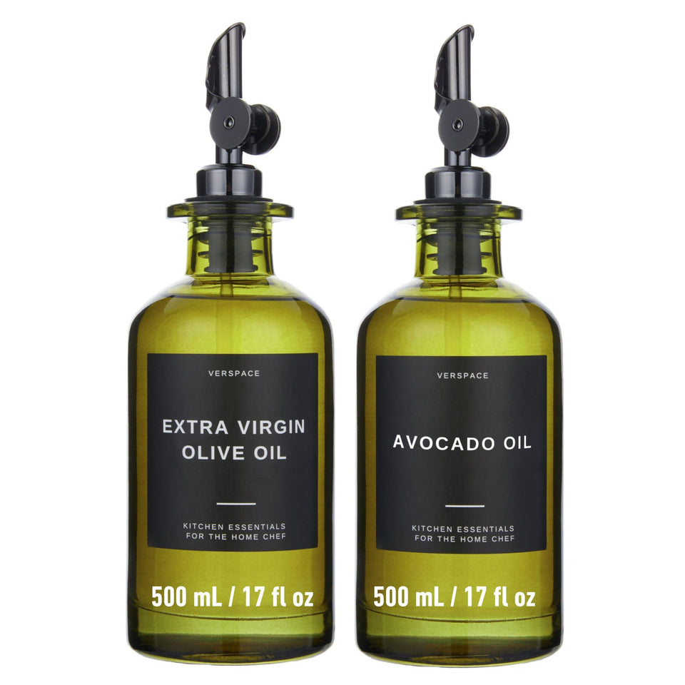 Verspace UV-protected green glass olive oil dispenser pair keeps flavor bright on the counter.