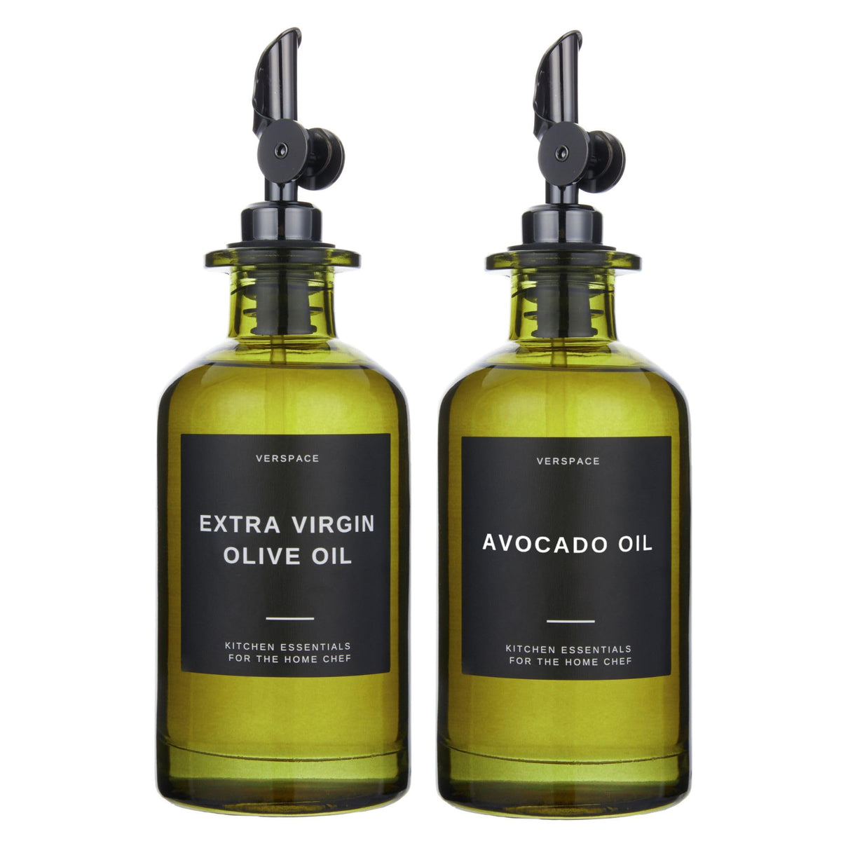 Verspace UV-protected green glass olive oil bottle pouring for dressings