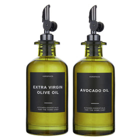 Verspace UV-protected green glass olive oil bottle pouring for dressings