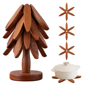 Vertdens walnut wood trivet with tree design protects surfaces from heat damage.