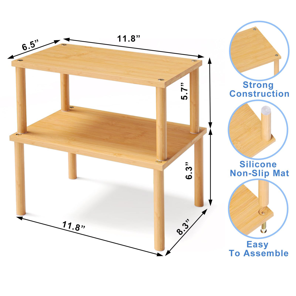 VERTORGAN cabinet organizer shelf with smooth bamboo surface easy to wipe clean