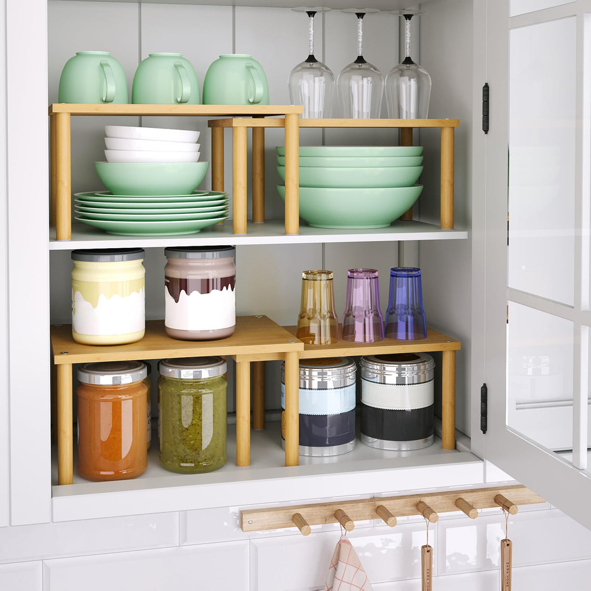 VERTORGAN cabinet organizer shelf stackable two-tier setup for flexible kitchen configuration