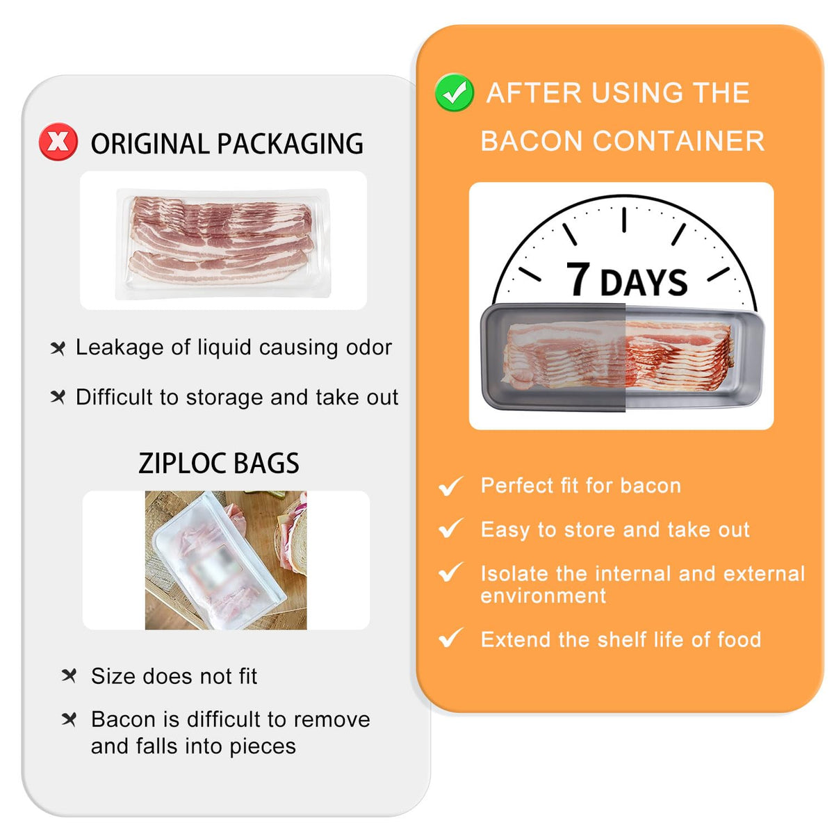 Verveia 304 stainless steel bacon container withstands daily use and is easy to clean.