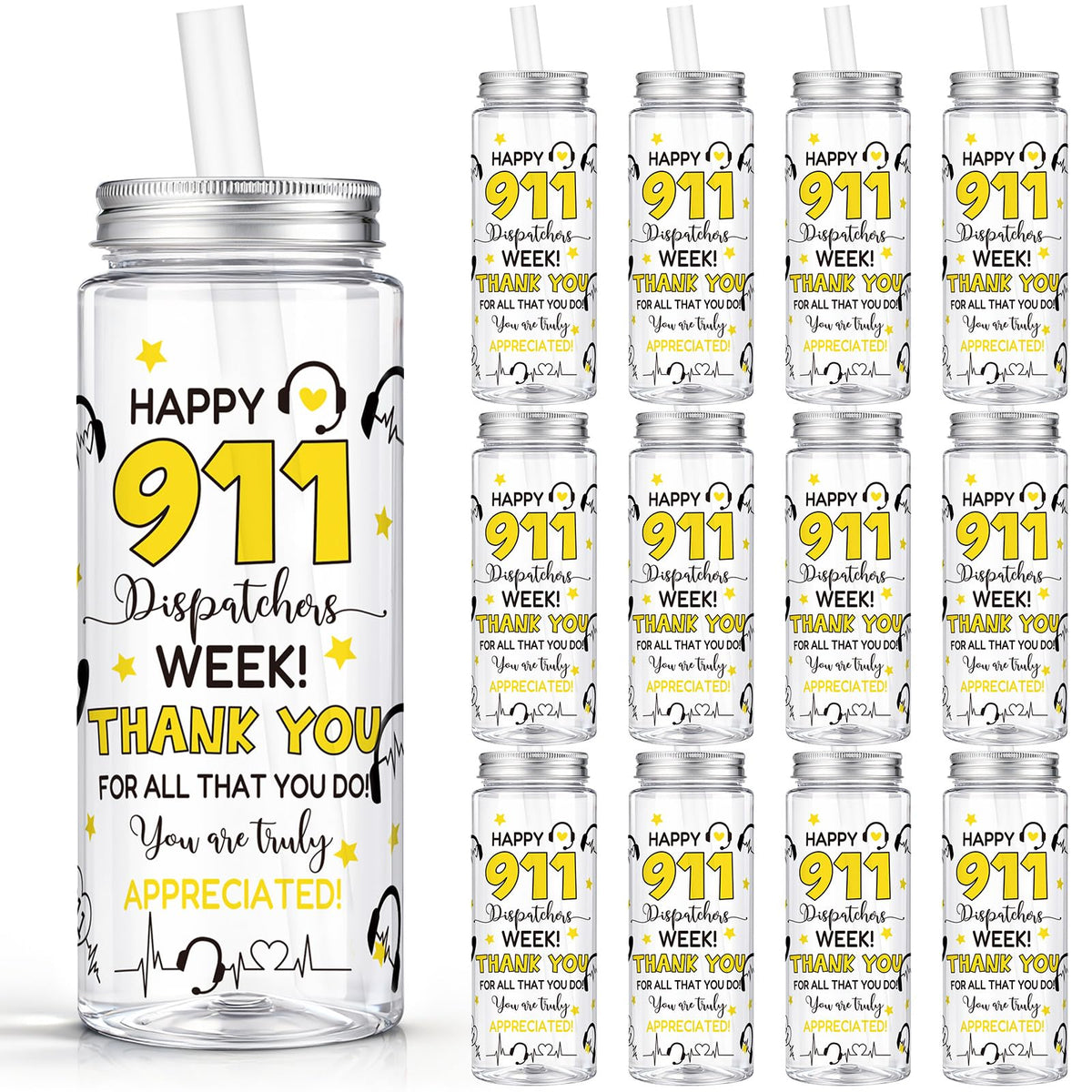 Vesici 911 dispatch tumbler with lid and straw for spill-free desk use