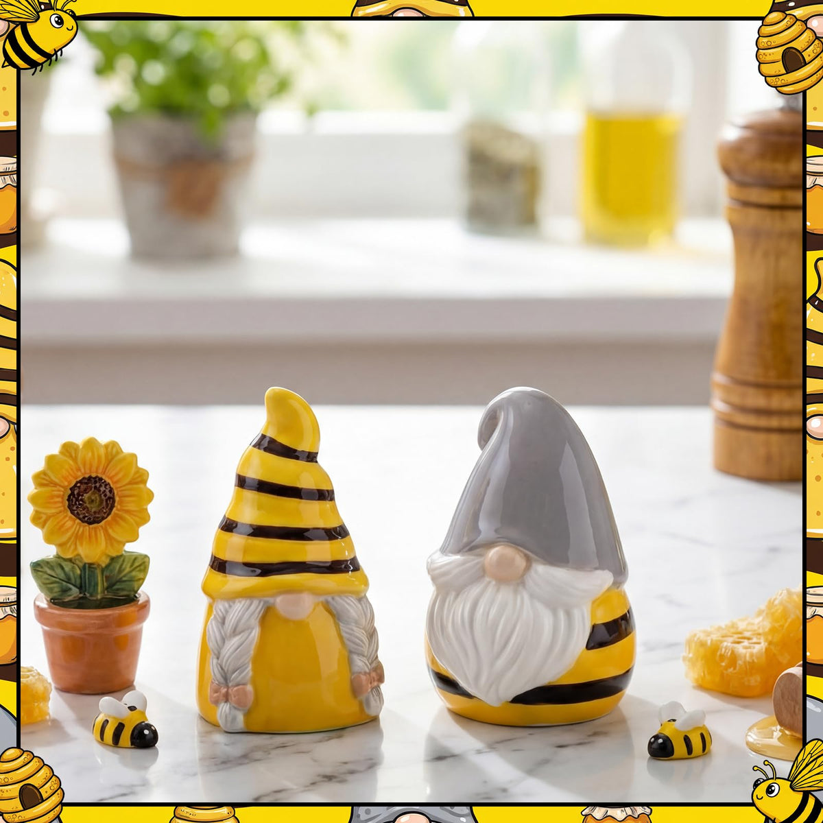 Vesici honey bee tabletop figurine adds whimsy while keeping spices within reach.