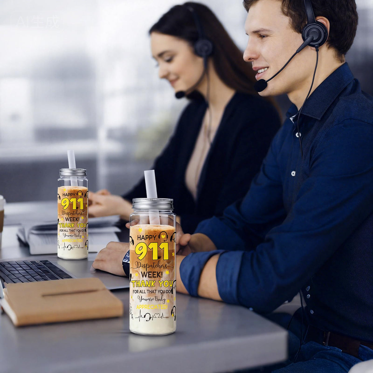Vesici leak-proof lid on the desk prevents spills while handling calls