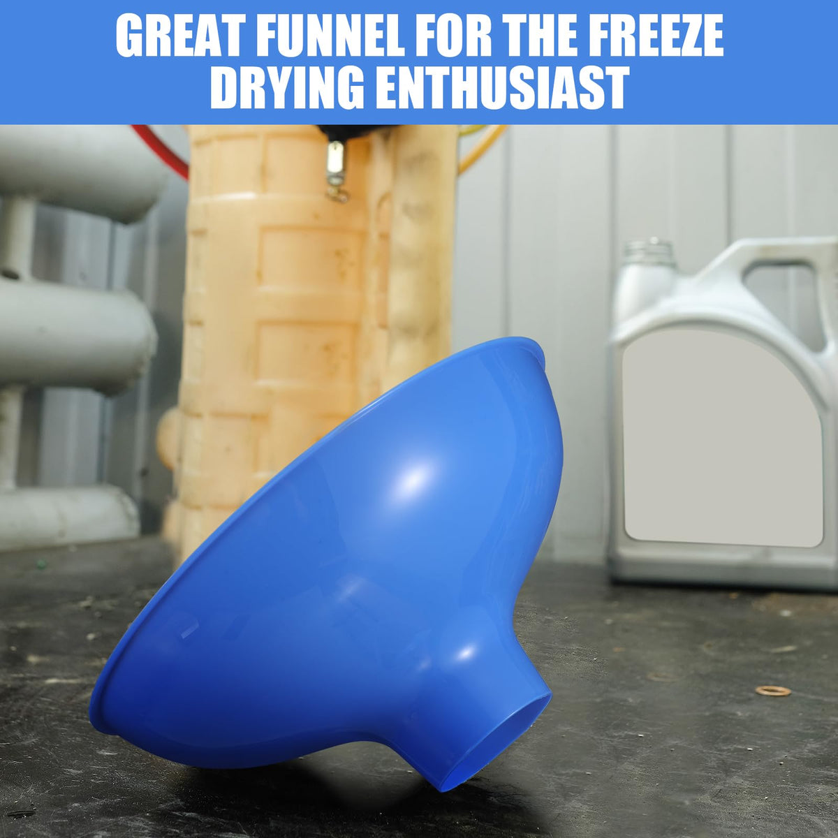 Vesici blue funnel facilitates mineral tank filling and media loading.