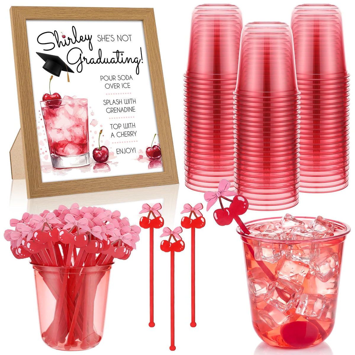Vesici pink 12 oz plastic cups for easy stackable serving and festive presentation.