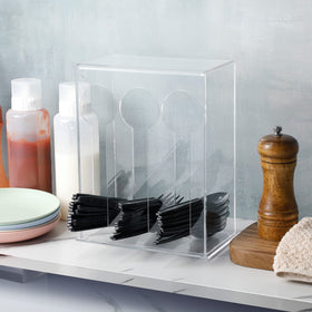 Vesici plastic utensil holder ideal for restaurant settings and quick access.