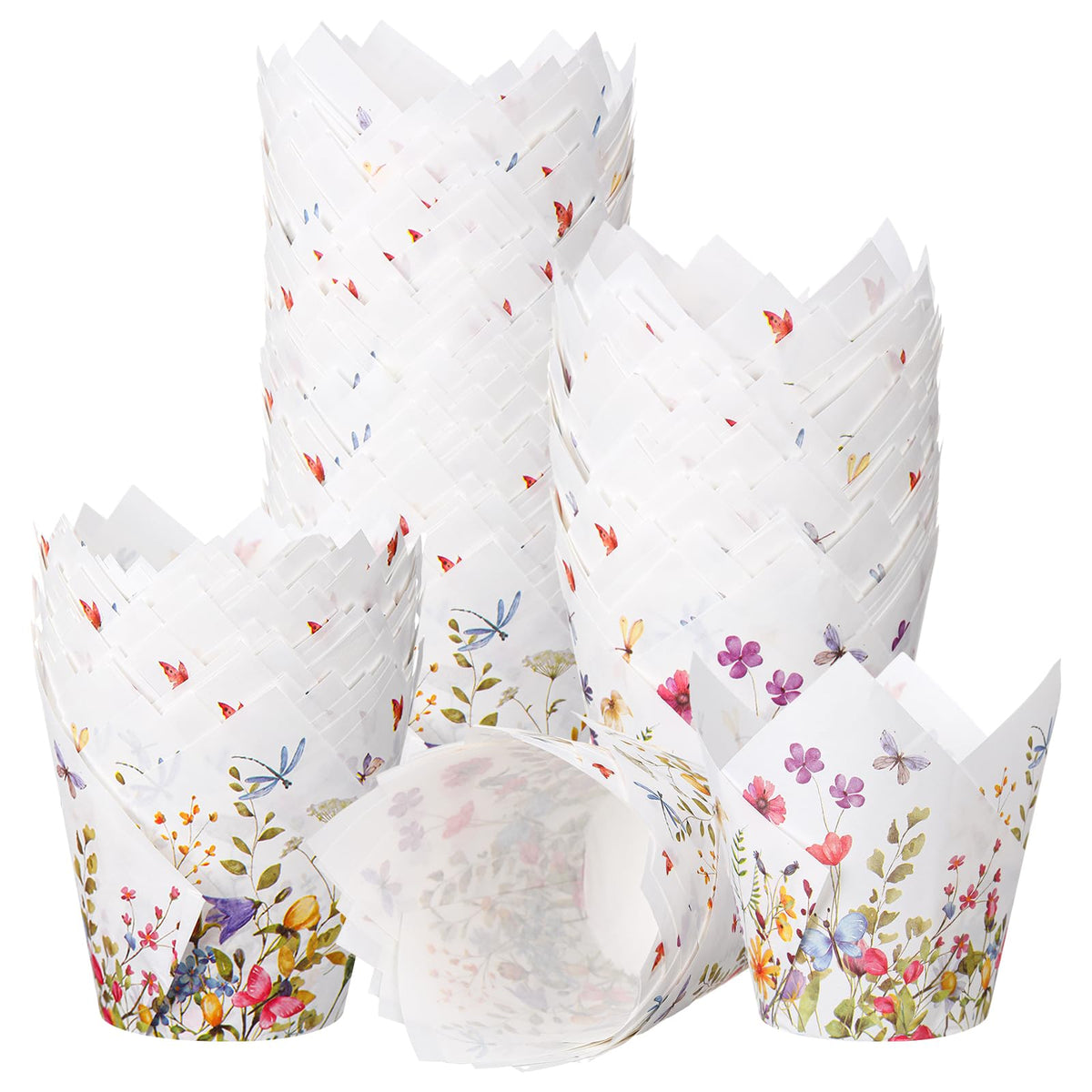 Vesici wildflower tulip cupcake liners for festive baking and clean muffin release.