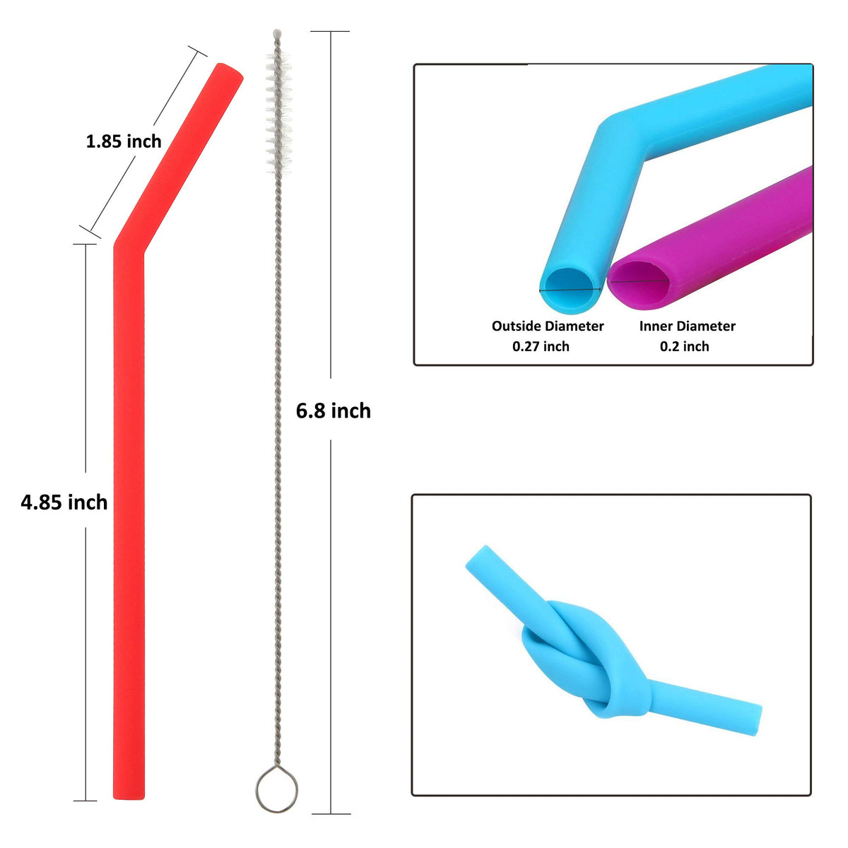 Veskaoty cleaning brushes, 8 pieces, for quick straw maintenance.