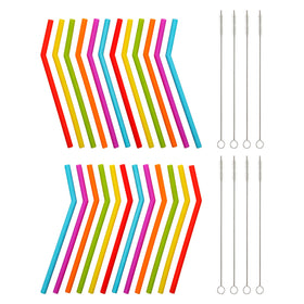 Veskaoty kids silicone straw set, 24 pieces, 6.7 inches long, soft on lips.