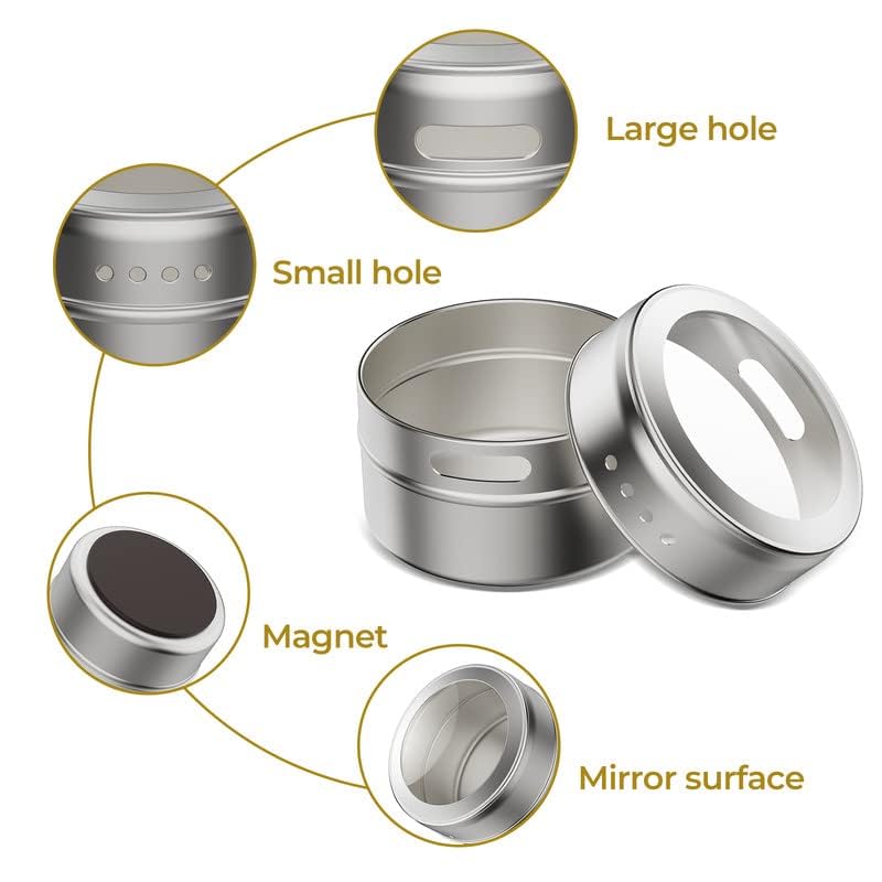 Vetacsion spice tins with 2.5-inch diameter fit compact shelves.