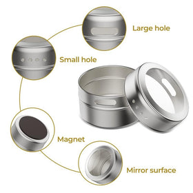 Vetacsion spice tins with 2.5-inch diameter fit compact shelves.