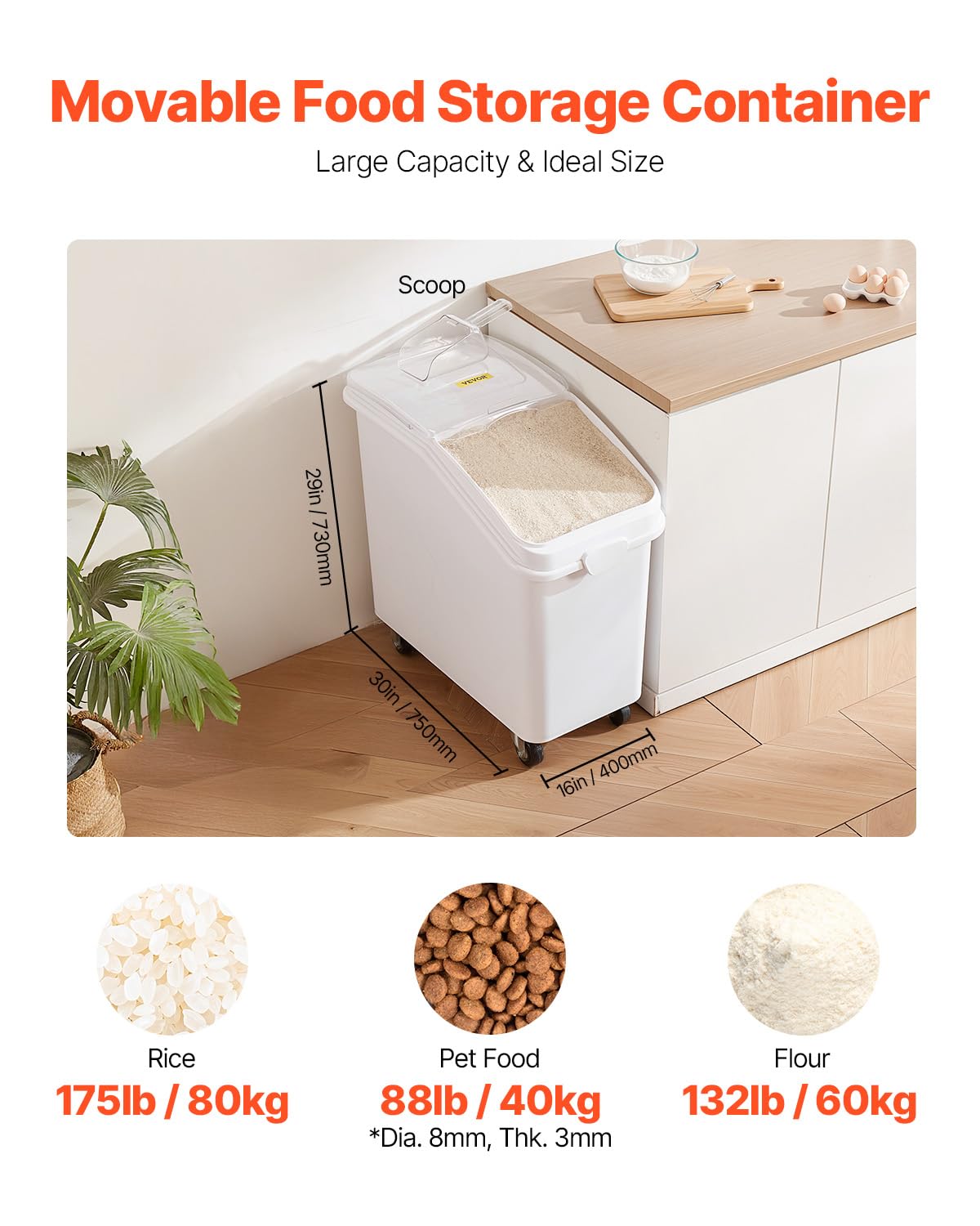 VEVOR bin with sliding lid offering quick access to dry ingredients