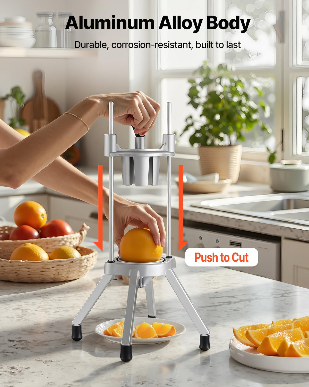 VEVOR citrus slicer with ergonomic handle for comfortable one-handed operation.