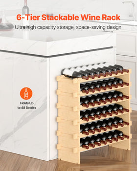 VEVOR 6-Tier Wine Rack side view highlights compact footprint for tight dining corners