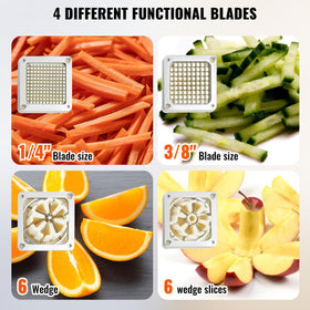 VEVOR 6-wedge slicer creates evenly spaced fruit and veggie wedges.