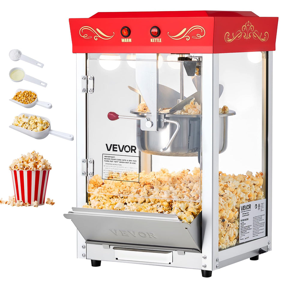VEVOR 8oz popcorn kettle view showcases large batch capacity for gatherings