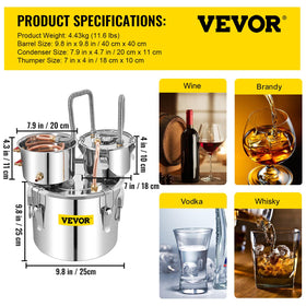 VEVOR 3-gallon still condenser detail illustrates efficient cooling