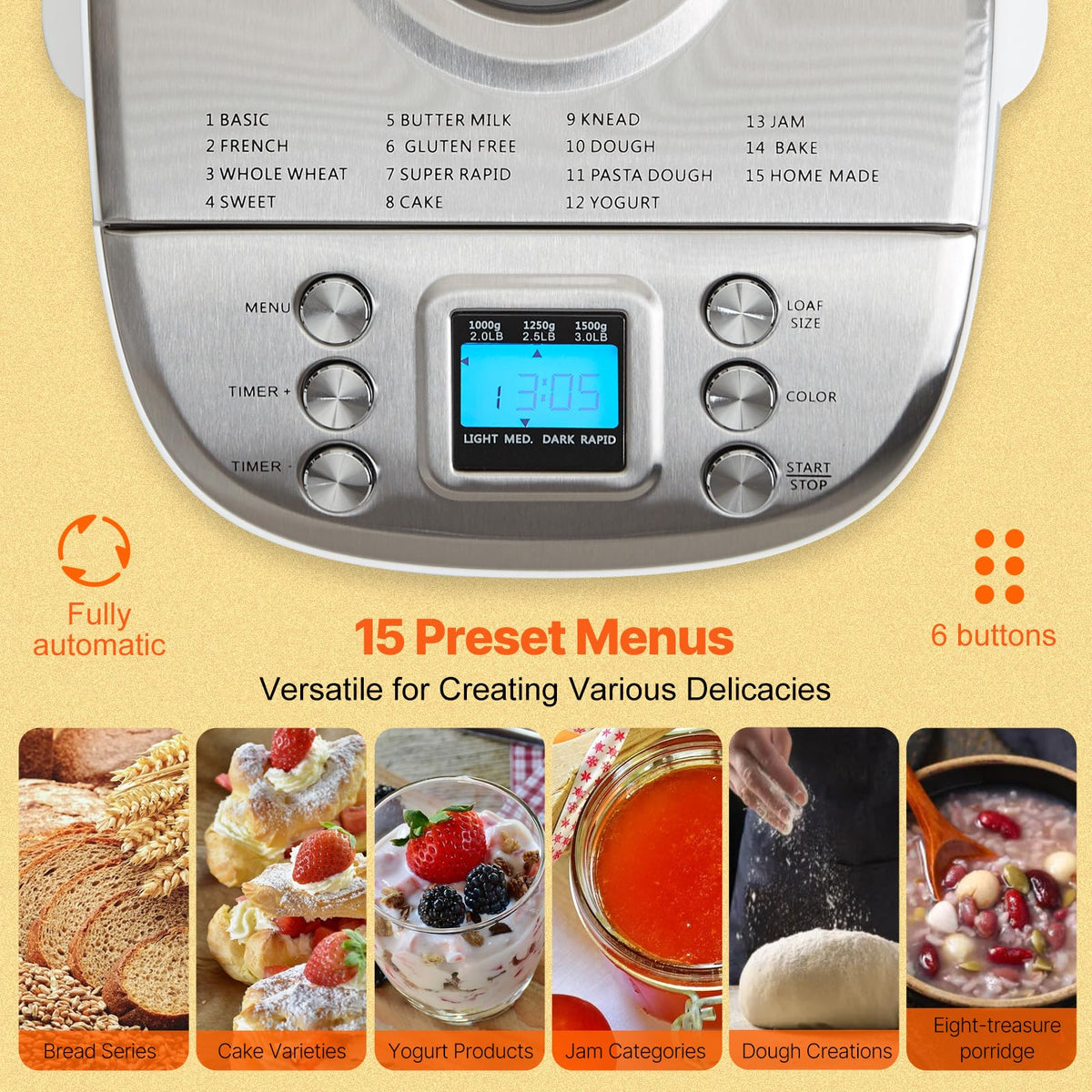 VEVOR bread maker 15 function menu enabling versatile recipes
