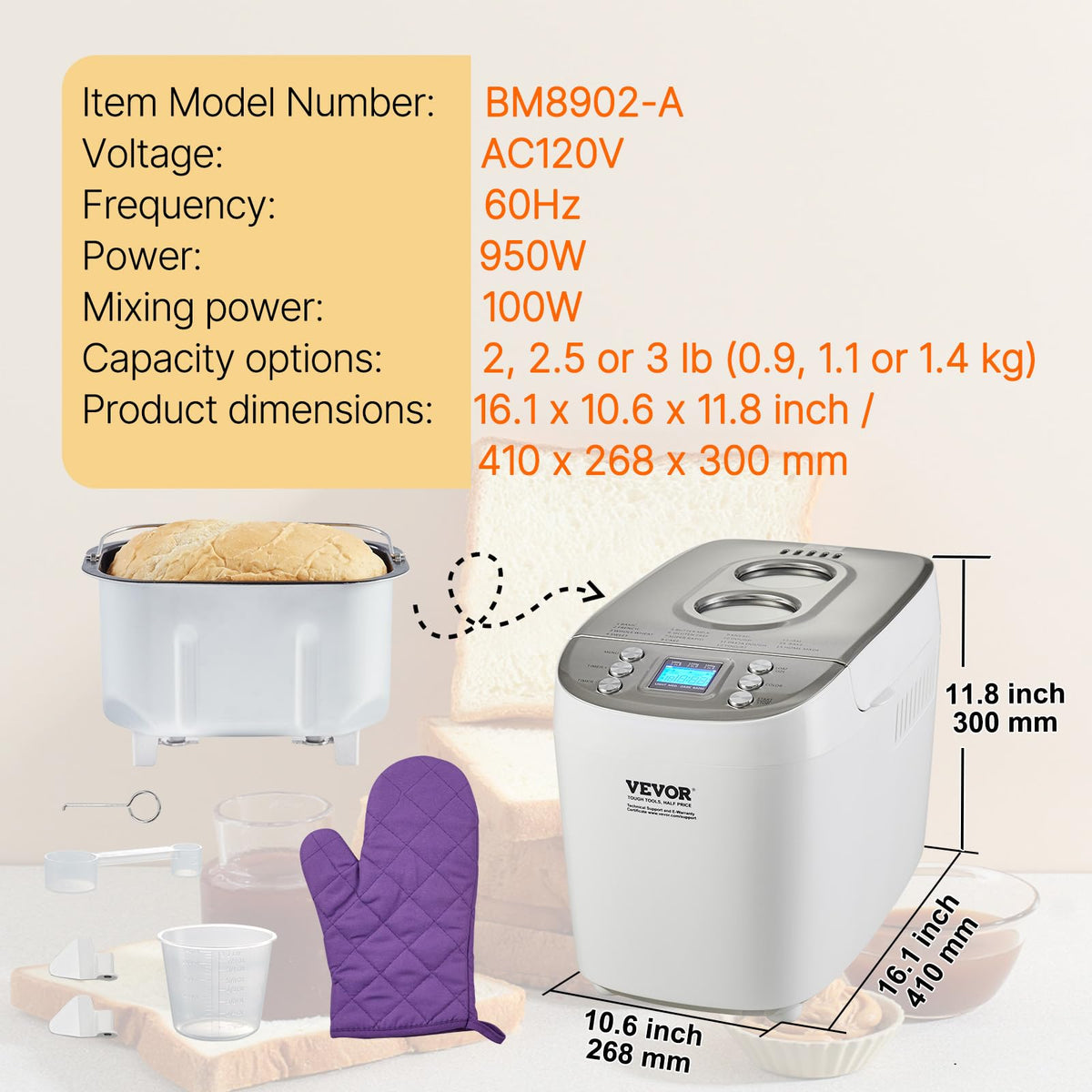 VEVOR bread maker delayed start up to 15 hours