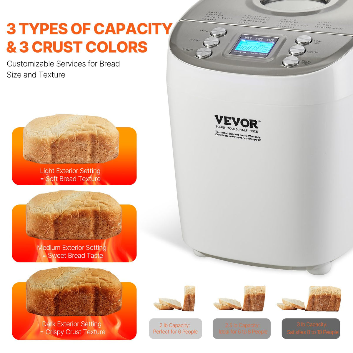 VEVOR bread maker non gluten setting supports gluten-free baking