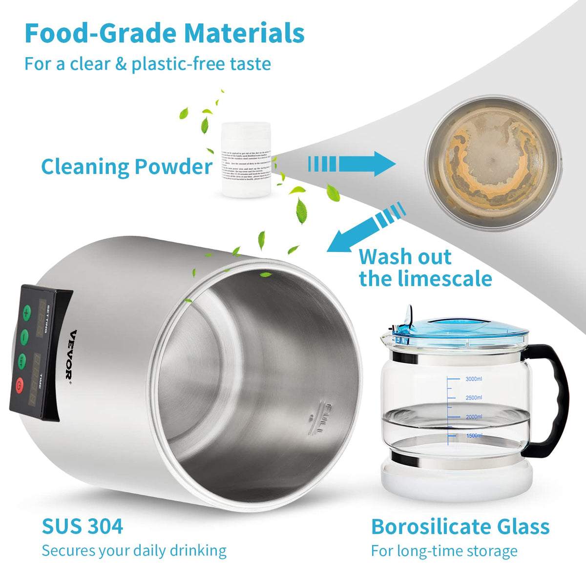 VEVOR carbon packs available at water outlet for taste adjustment.