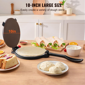 VEVOR cast iron tortilla press shows heavy-duty construction for daily use