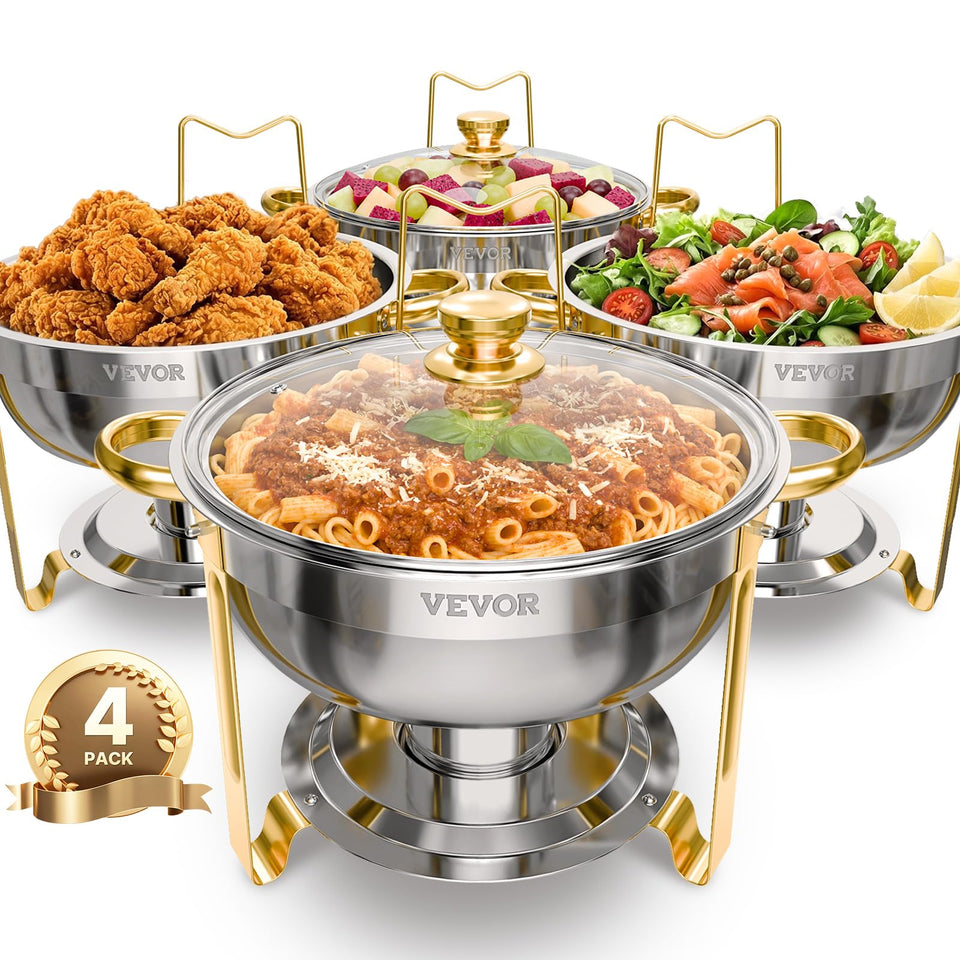 VEVOR chafing dish with gold finish enhances upscale buffets and weddings
