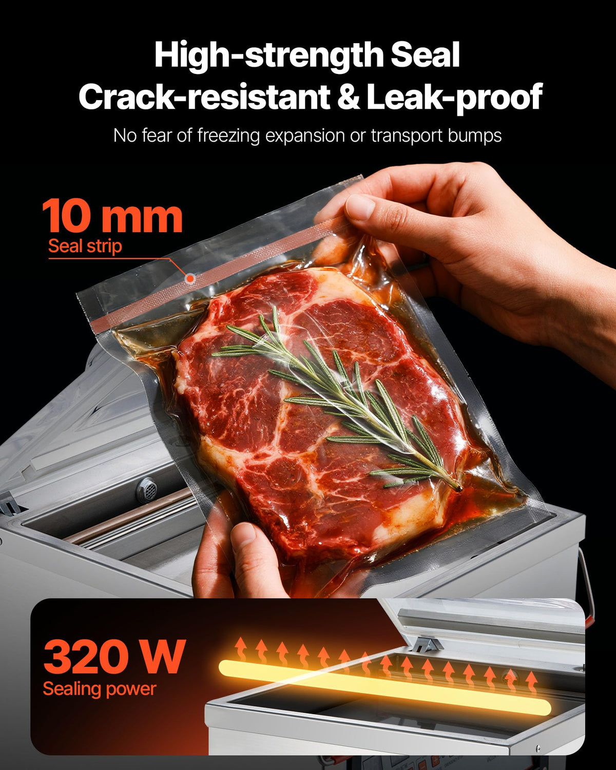 VEVOR dual lock seal demonstrates a durable 10 mm seal for leak-free results.