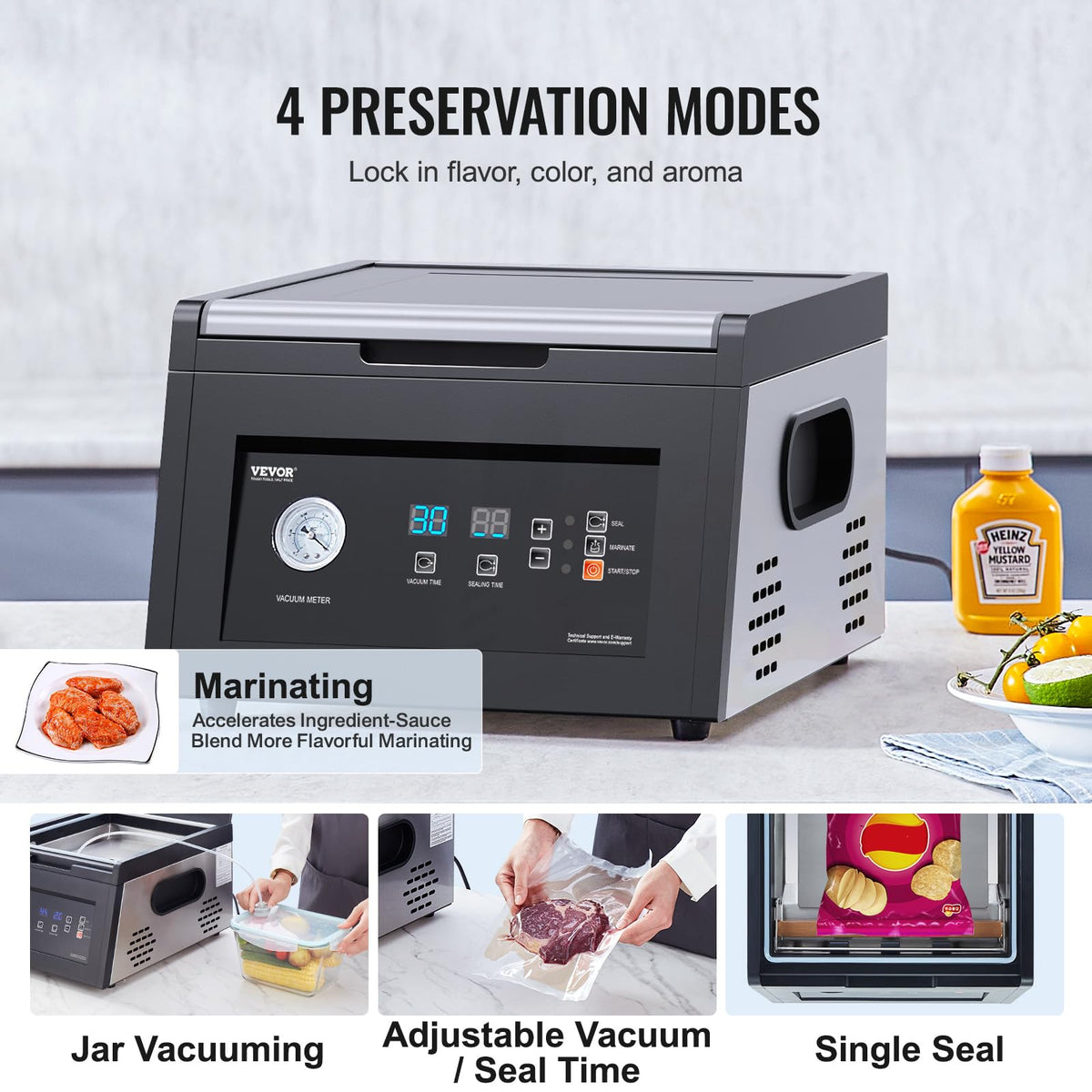 VEVOR chamber vacuum sealer exterior pump area displaying 380W power