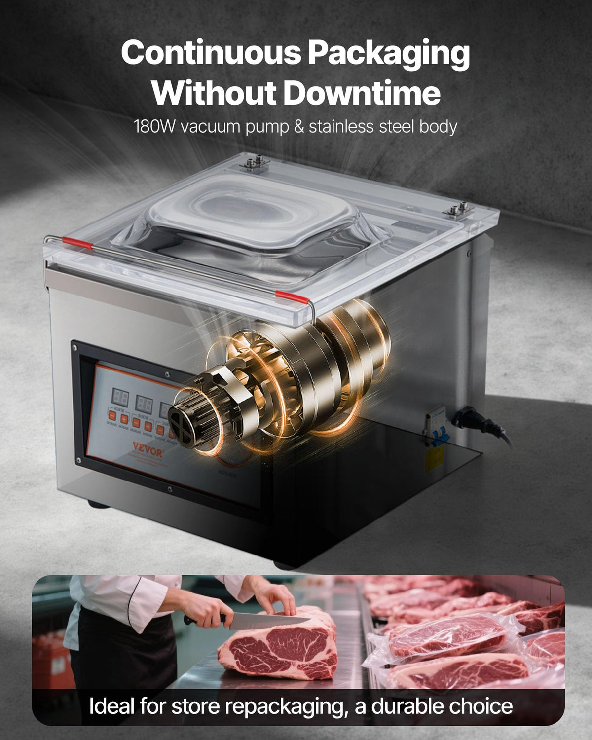 VEVOR stainless steel chamber supports heavy use with rust resistance.