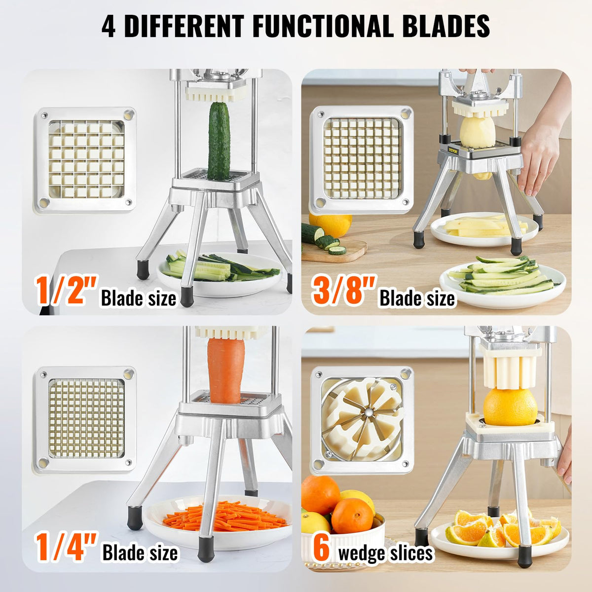 VEVOR chopper three-eighths-inch blade for precise dice and consistent portions.