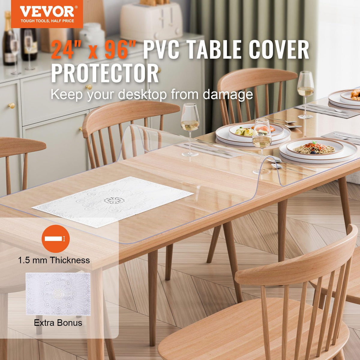 VEVOR clear PVC desk mat protects surfaces with waterproof ease