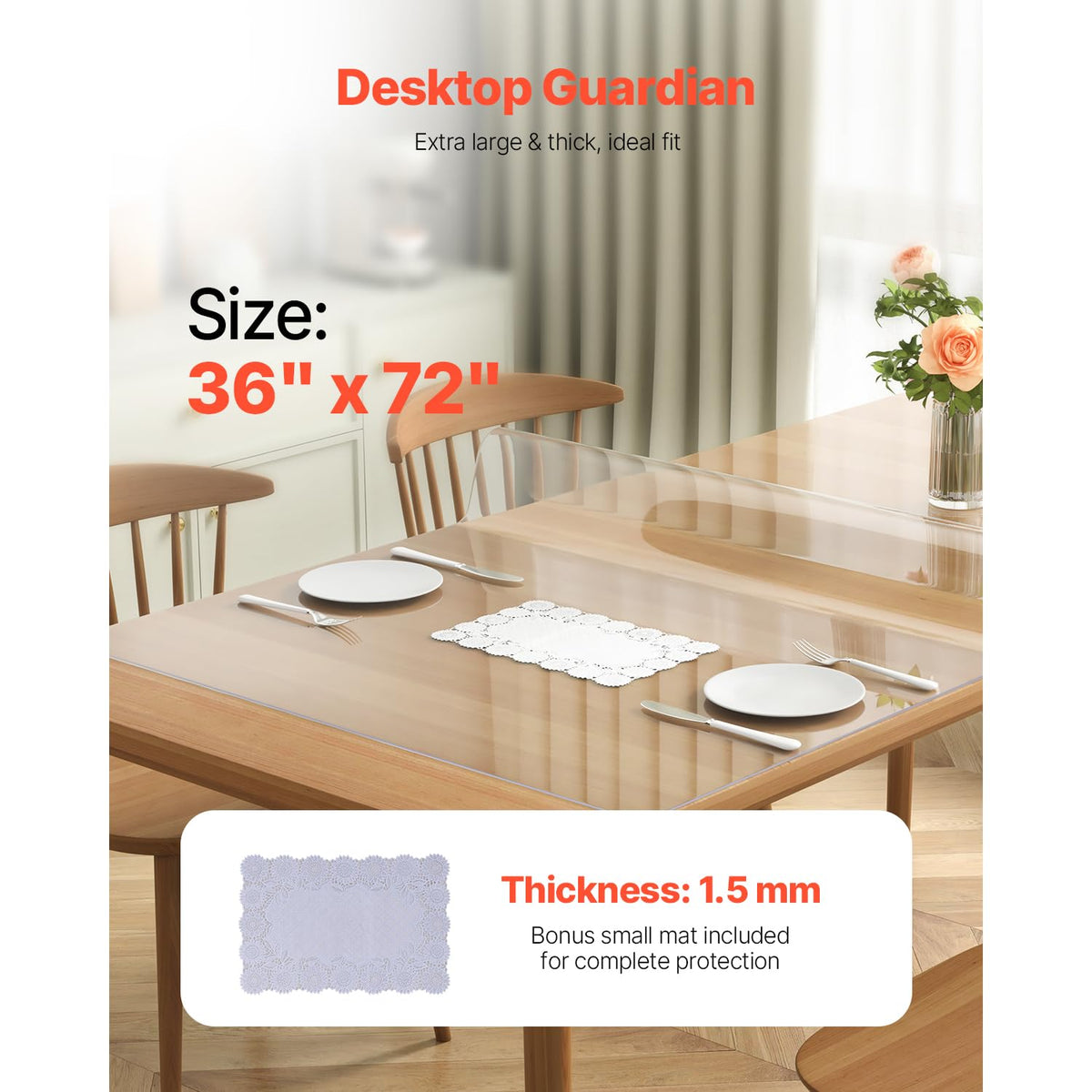 VEVOR Clear Table Cover on dining table keeps surfaces clean from water rings