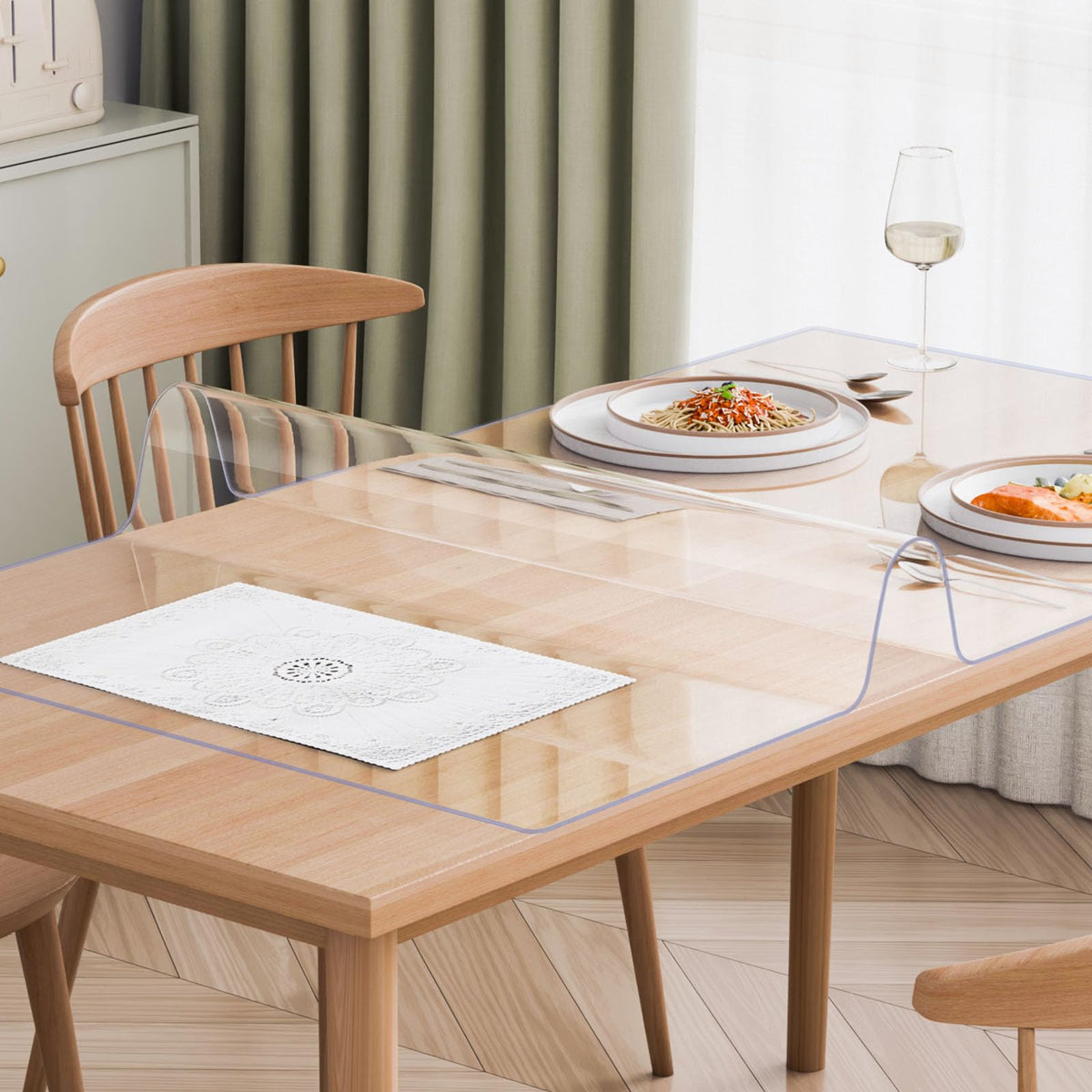 VEVOR clear table cover enhances wood textures while guarding against spills.