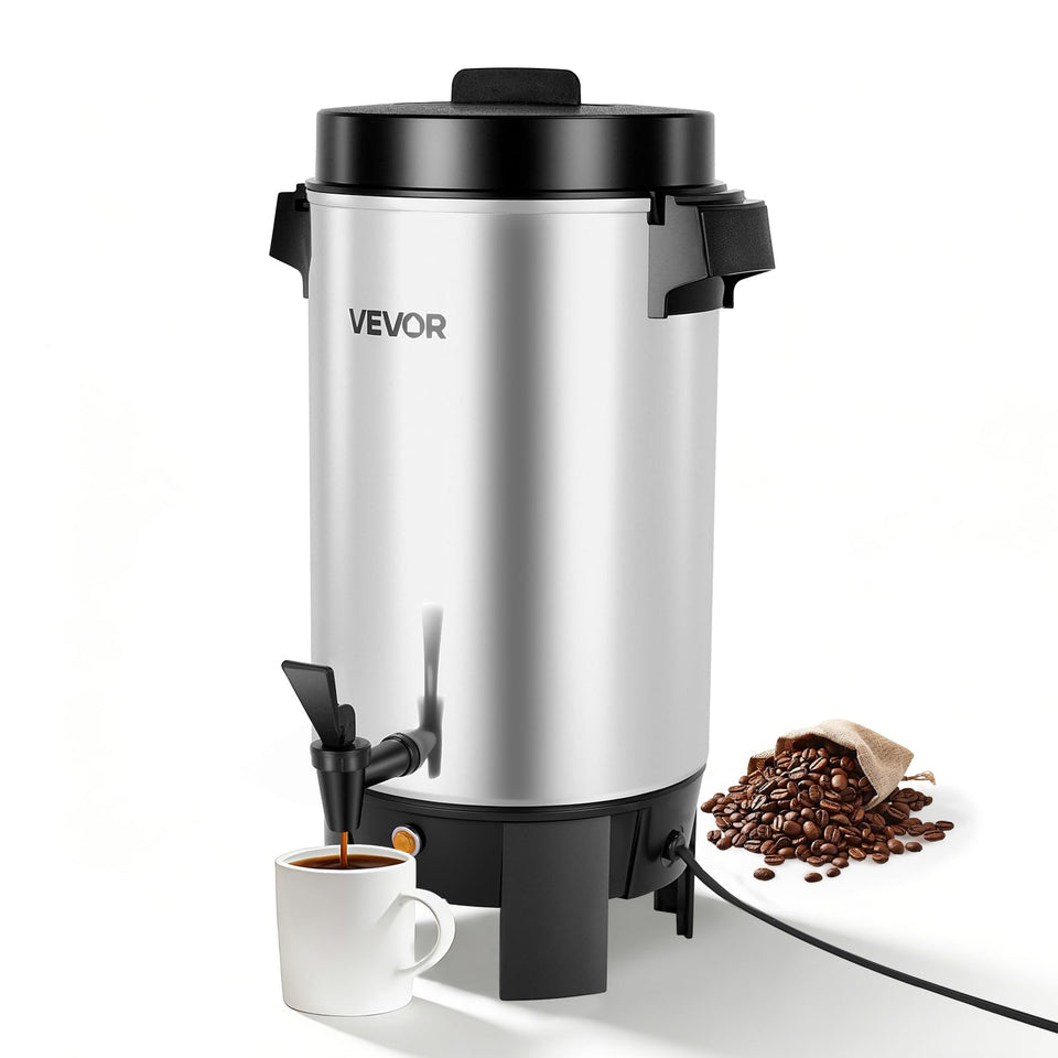 VEVOR 40-cup coffee urn front view emphasizes large batch capability for events