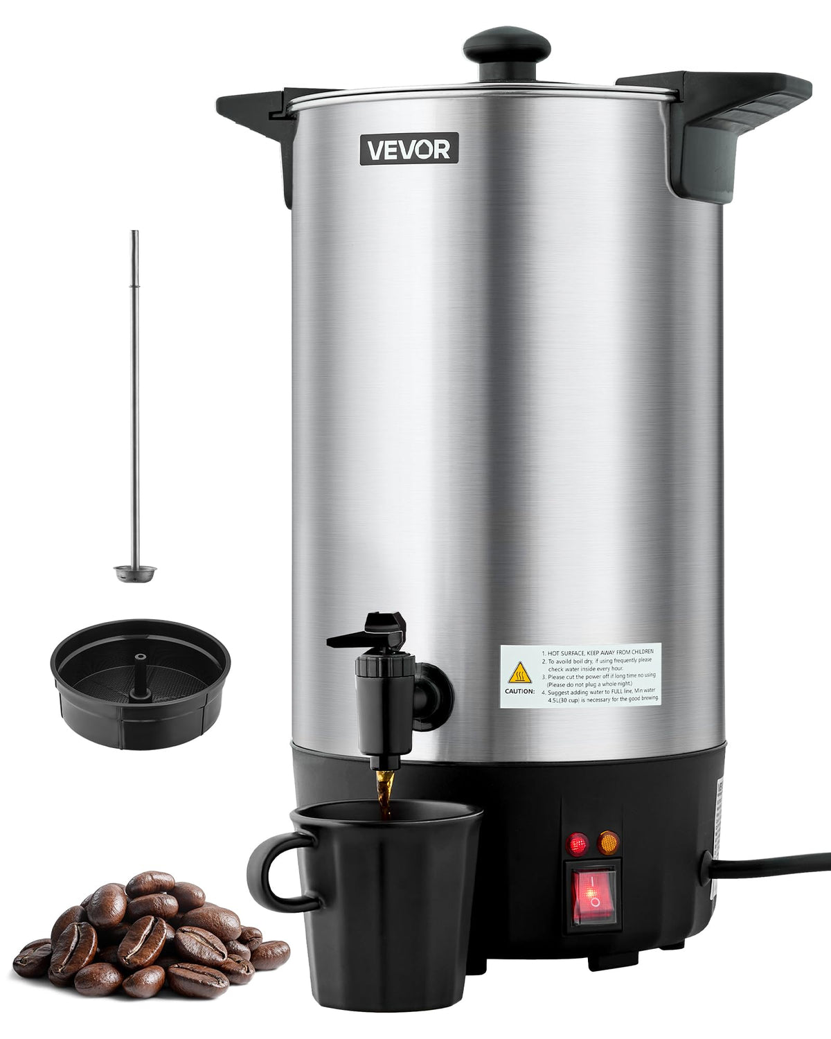VEVOR coffee urn showing 60-cup capacity for large events